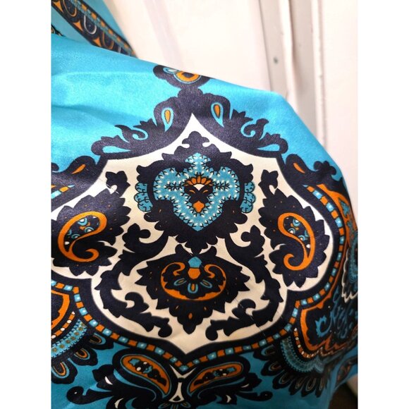 Vintage M.O.S. Paisley Teal & Orange Silk-Like Scarf With Ornate Design Size 35x - Picture 5 of 6